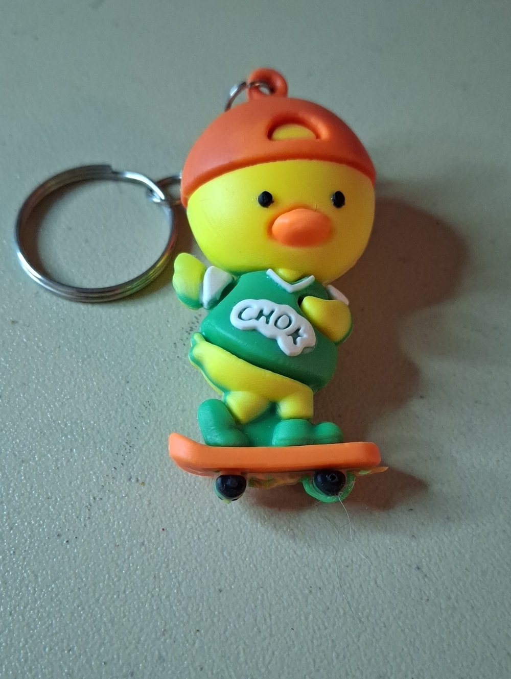 Yellow Duck Skateboard Keychain Purse Charm - Orange Hat & Green Outfit New